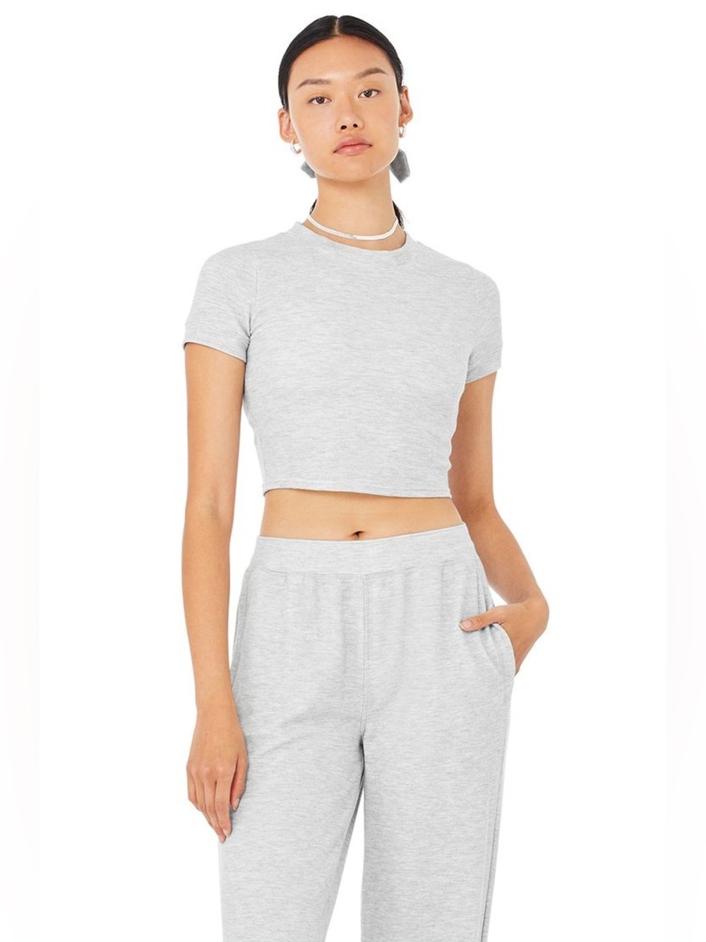 ALO Yoga Sierra Gray Micro Waffle Top